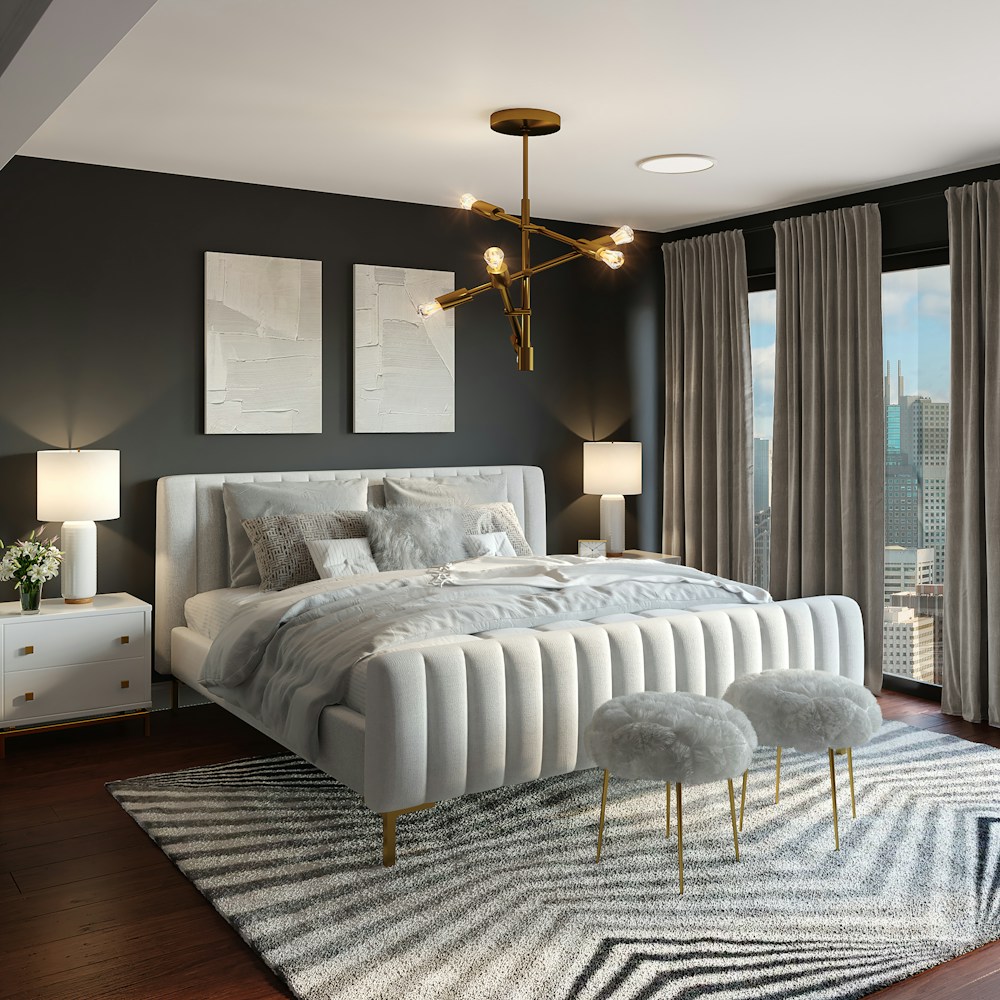 Serene bedroom with crisp linens and warm natural sunlight